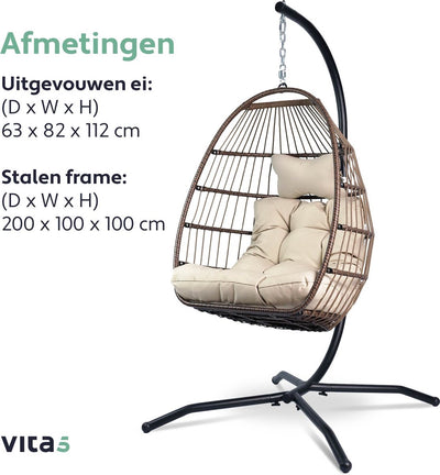 Salto Egg Hangstoel – Opvouwbaar – Binnen & Buiten – tot 150 kg