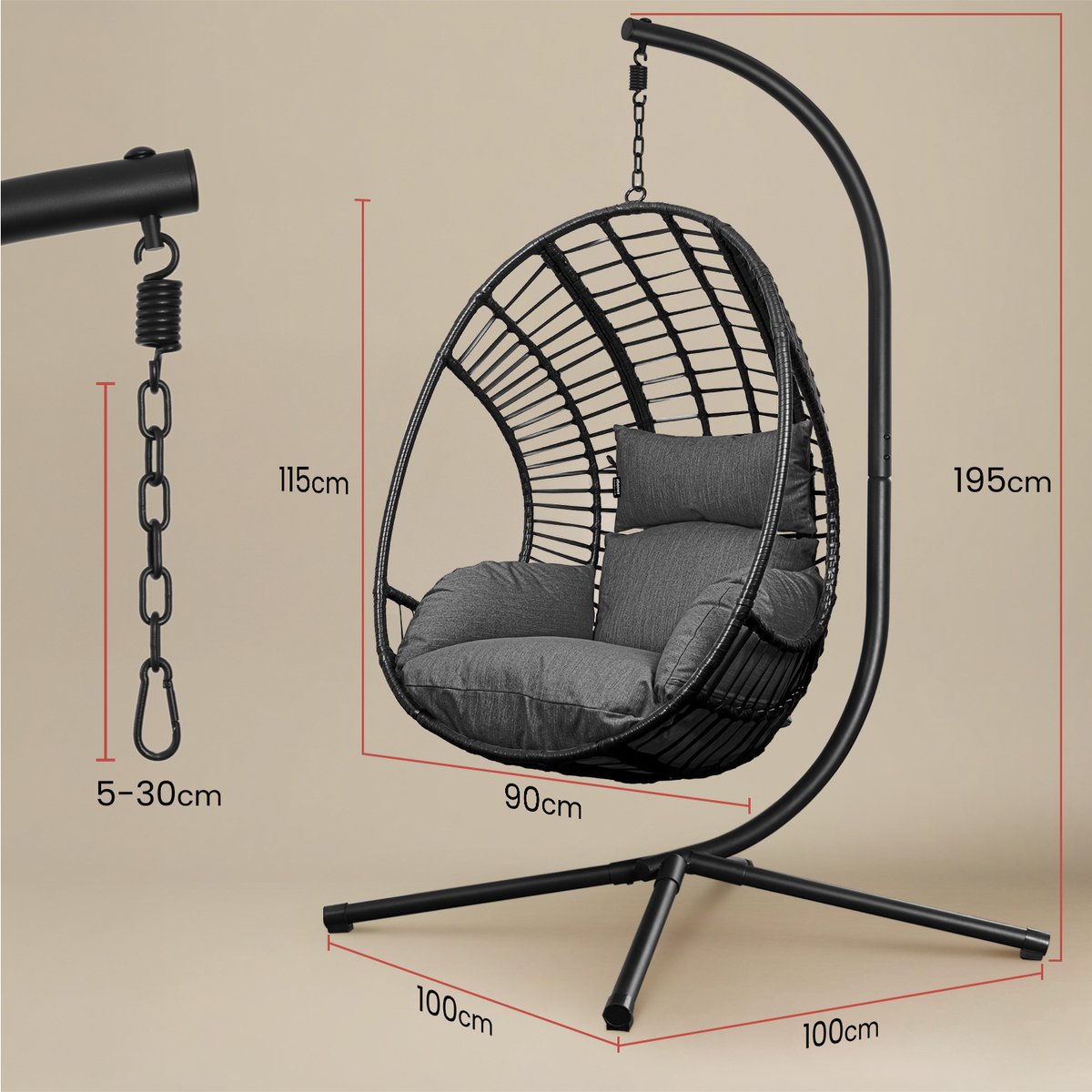 Salto Hangstoel – Donkergrijs – XXL – Incl. Standaard – Tot 150 kg