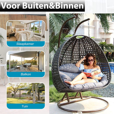 Salto Duo Hangstoel – Zwart Frame – Incl. Luxe Kussen & Hoes – 2 Persoons