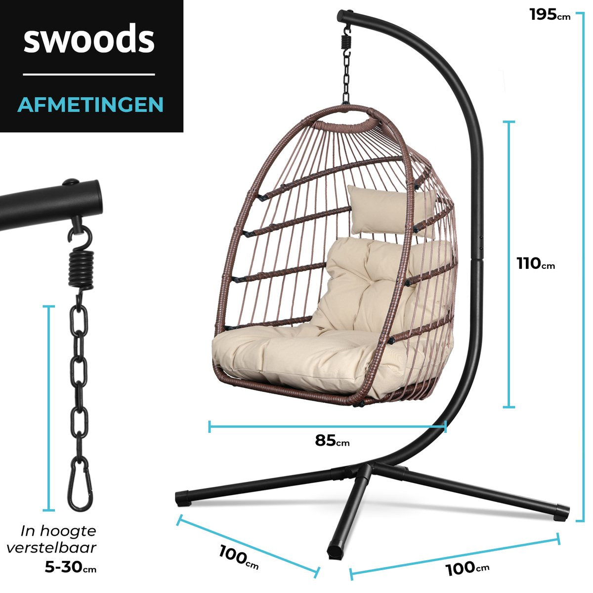 Salto Hangstoel – Beige – Incl. Hoes & Standaard – Tot 150 kg