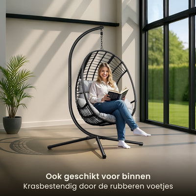Salto XXL Egg Hangstoel – Met Standaard – tot 150 kg – Lichtgrijs