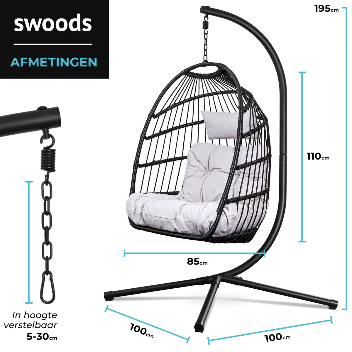 Salto Hangstoel – Opvouwbaar – Incl. Hoes & Standaard – Tot 150 kg