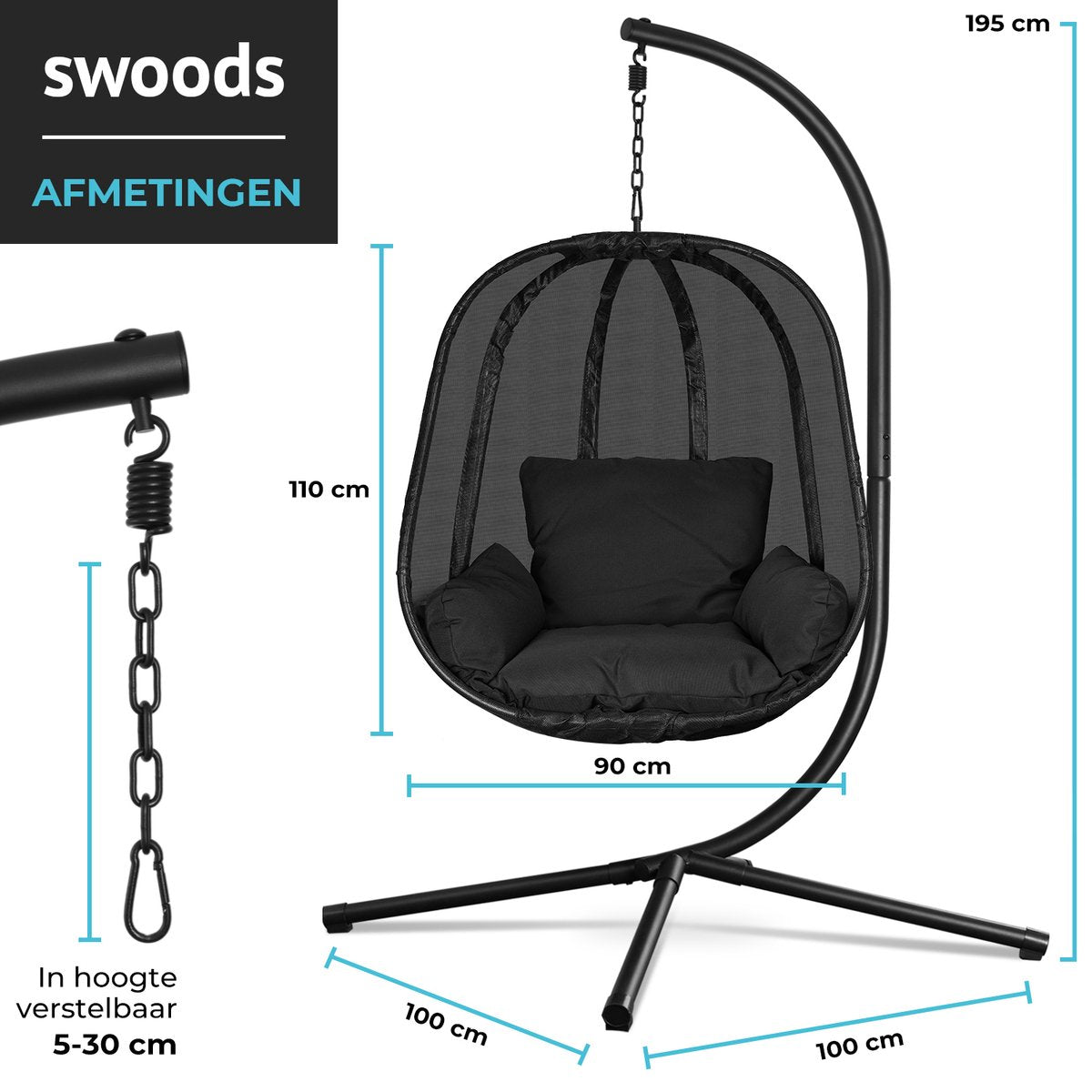 Salto Hangstoel – Zwart – Comfort voor Binnen & Buiten