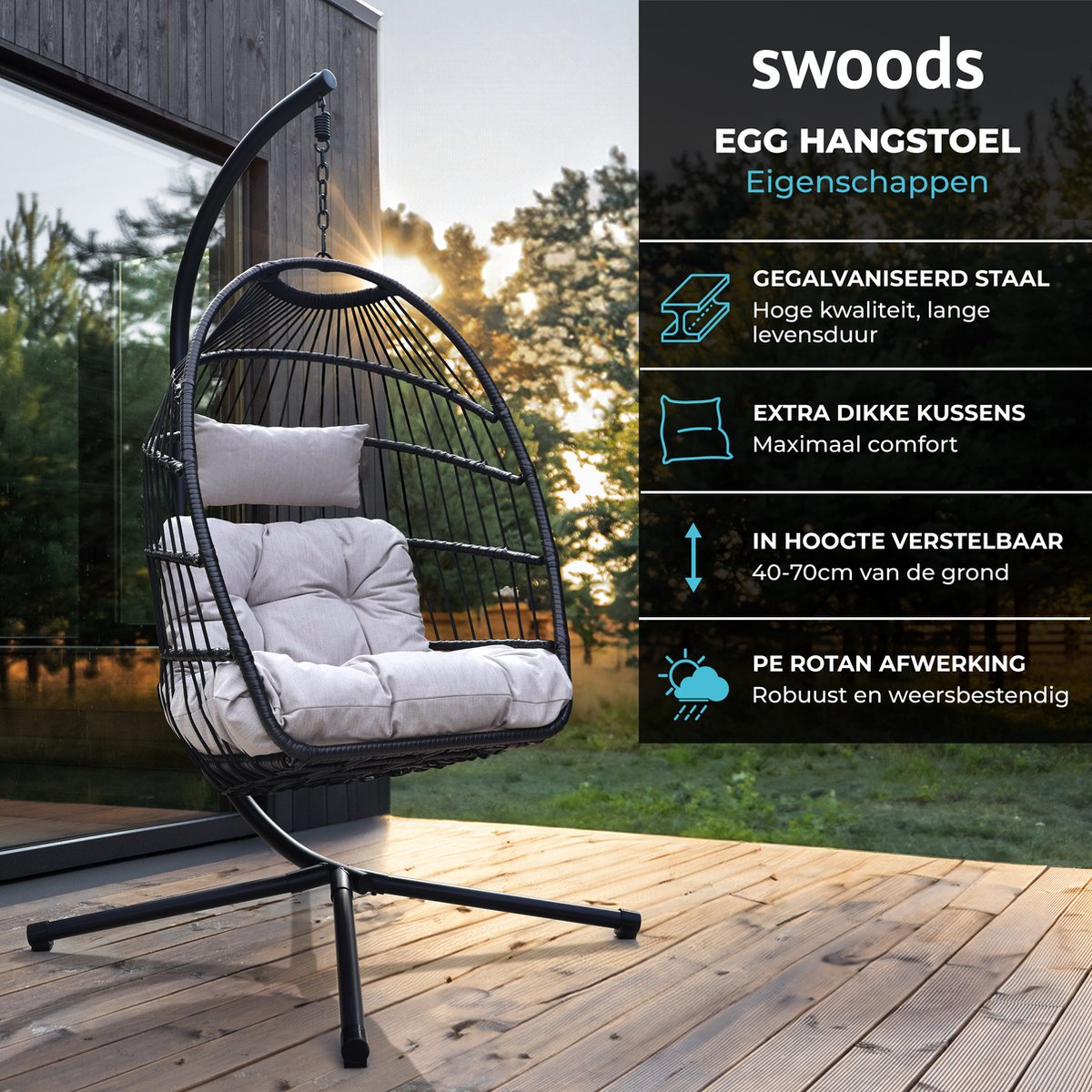 Salto Hangstoel – Opvouwbaar – Incl. Hoes & Standaard – Tot 150 kg