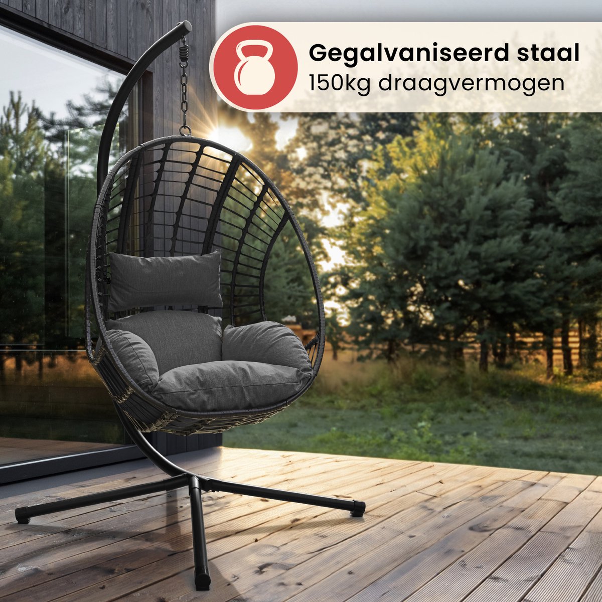 Salto Hangstoel – Donkergrijs – XXL – Incl. Standaard – Tot 150 kg