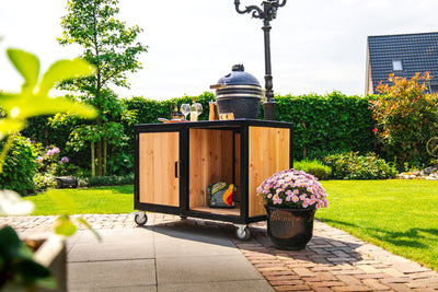 Big green egg outdoor kitchen hout