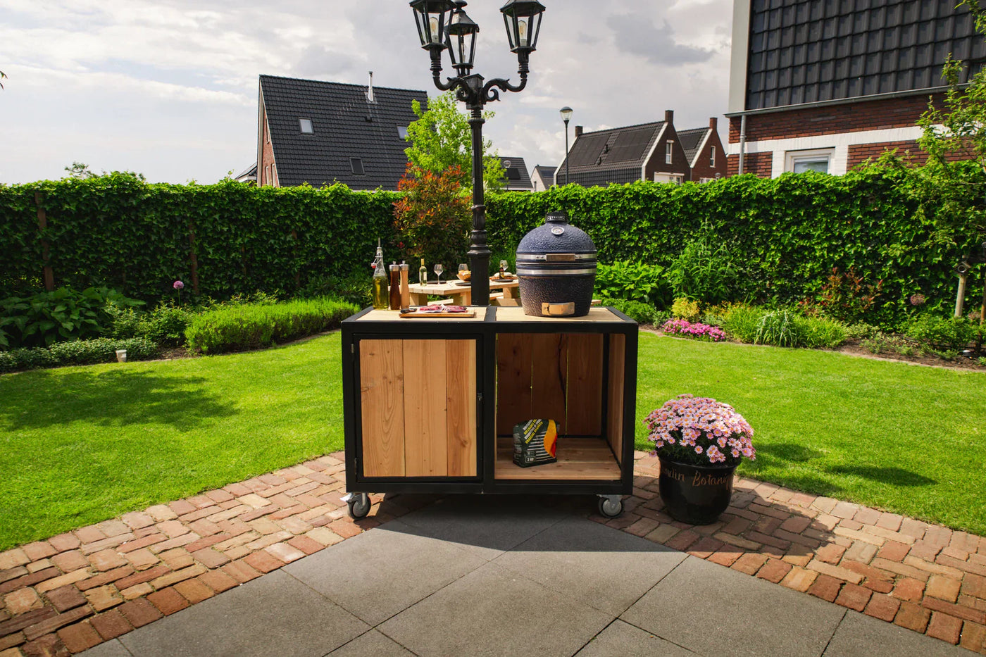 Big green egg outdoor kitchen hout