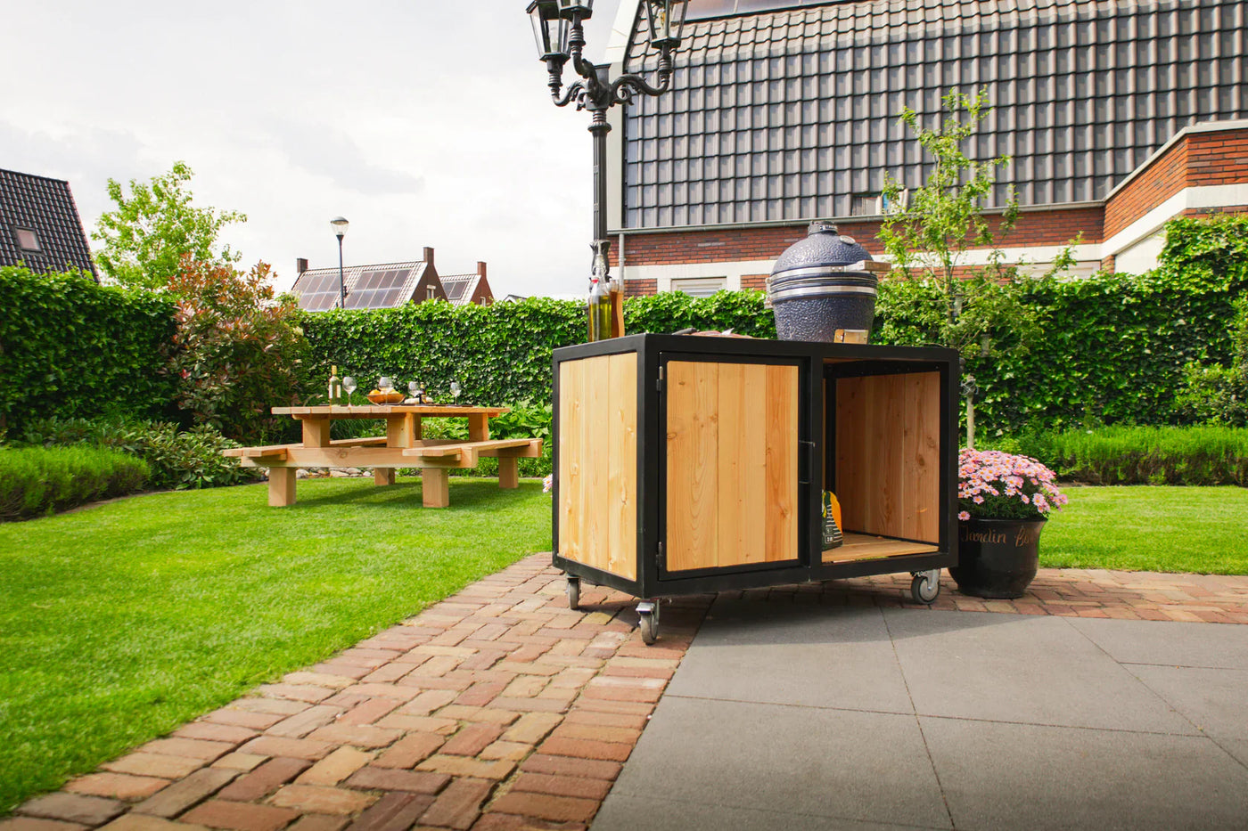 Big green egg outdoor kitchen hout