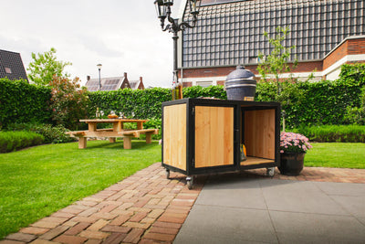 Big green egg outdoor kitchen hout