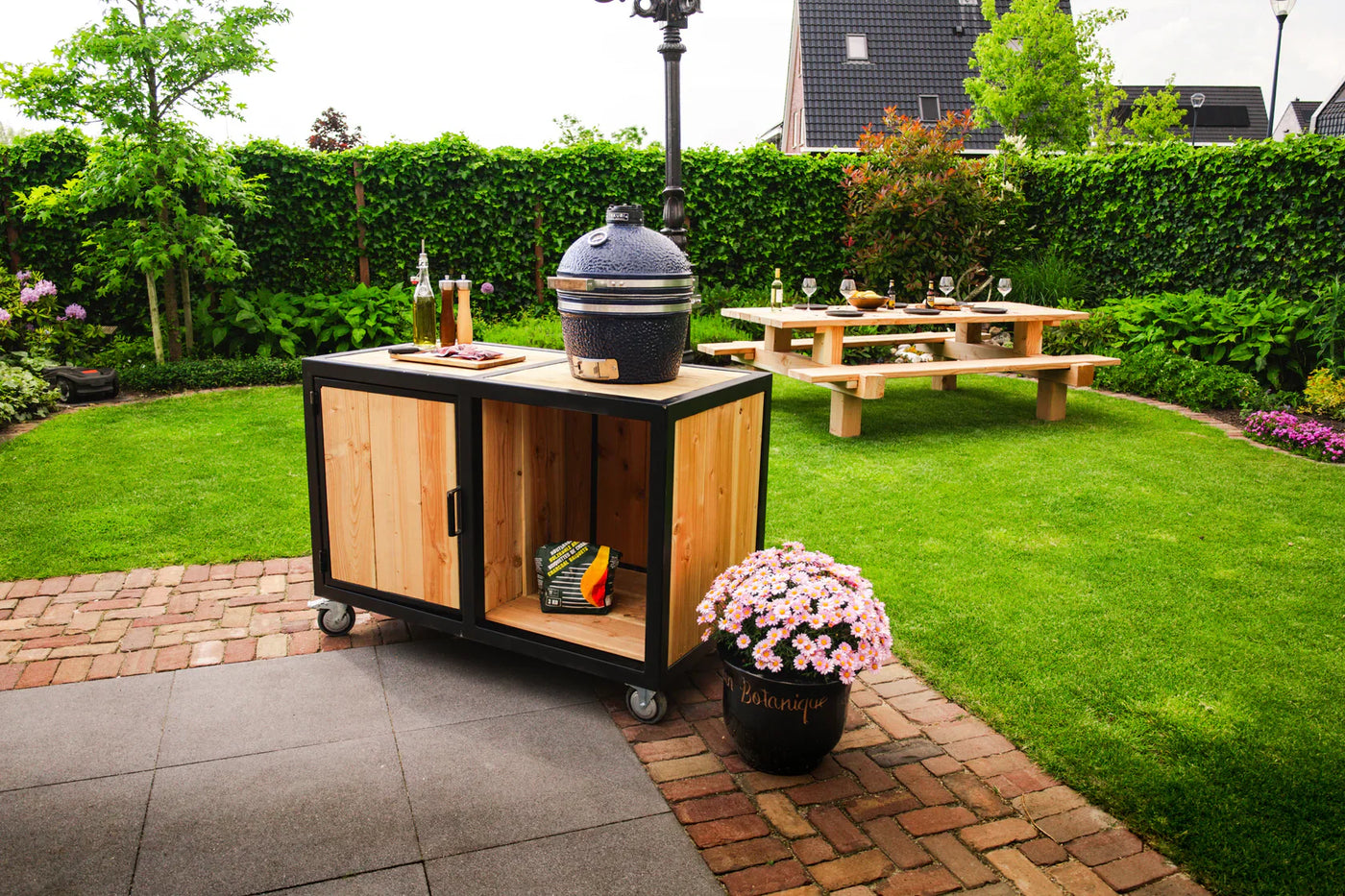 Big green egg outdoor kitchen hout
