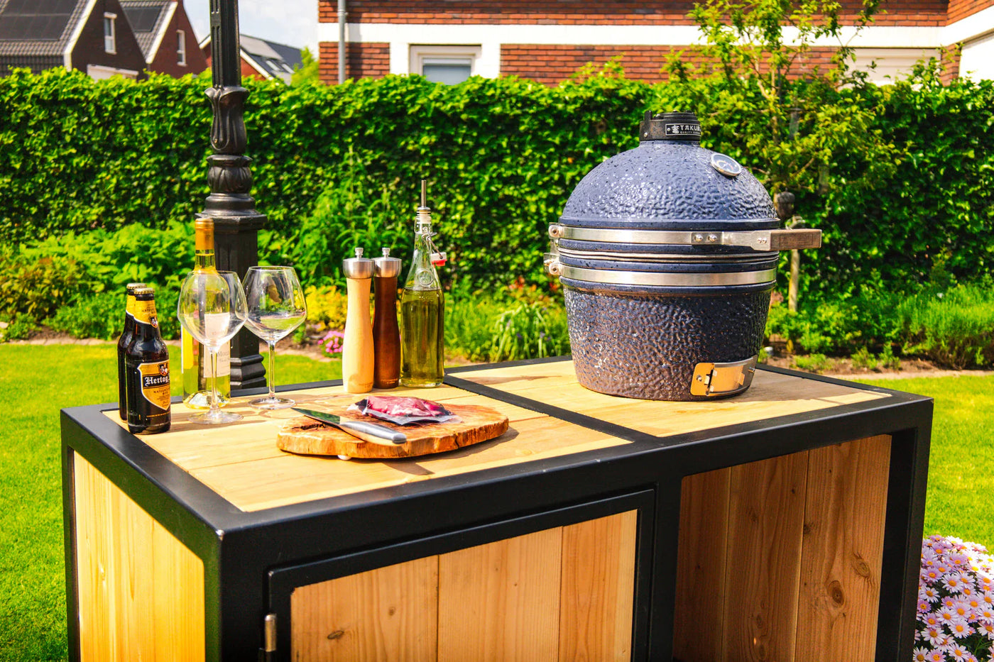 Big green egg outdoor kitchen hout